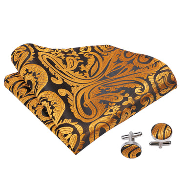 Brown Black Paisley Silk Cravat Woven Ascot Tie Pocket Square Handkerchief Suit Set (1930067804202)