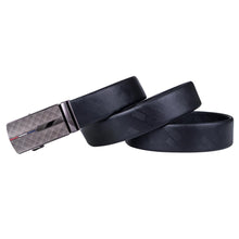 Grey Square Metal Automatic Buckle Mens Black Leather Belts