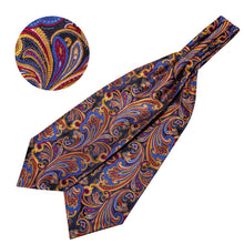 Blue Yellow Brown Floral Silk Mens Ascot Tie Pocket Square Suit Set