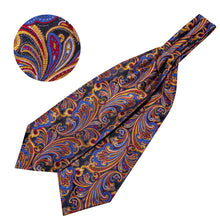 Blue Yellow Floral Silk Cravat Woven Ascot Tie Pocket Square Handkerchief Suit Set (1930068885546)