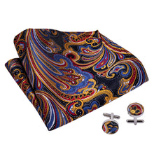 Blue Yellow Floral Silk Cravat Woven Ascot Tie Pocket Square Handkerchief Suit Set (1930068885546)