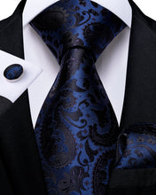 Deep Blue Paisley Tie Hanky Cufflinks Set