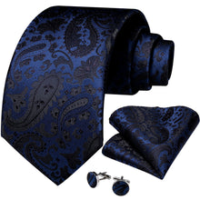 Deep Blue Paisley Tie Hanky Cufflinks Set