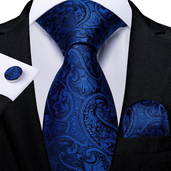 Royal Blue Paisley Tie Pocket Square Cufflinks Set (586154311722)