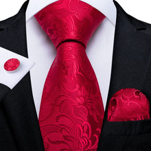 Red Floral Tie Pocket Square Cufflinks Set (575721340970)