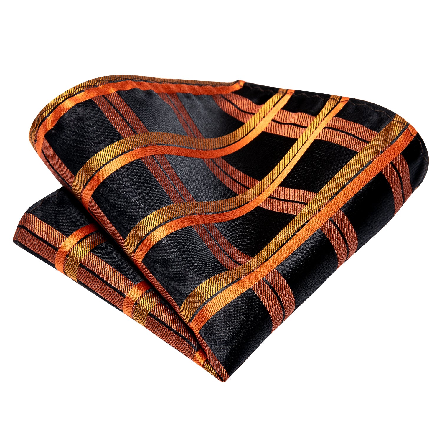 Yellow Black Plaid Tie Hanky Cufflinks Clip Set