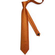 Orange Plaid Tie Pocket Square Cufflinks Set (576726958122)
