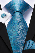 Tasty Blue Paisley Tie Pocket Square Cufflinks Set