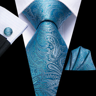 Tasty Blue Paisley Tie Pocket Square Cufflinks Set