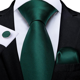 striped hunter green tie pocket square cufflinks set for dress suit