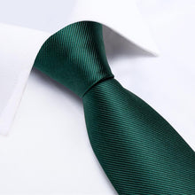 New solid Darker skinny green Tie Handkerchief Cufflinks Set
