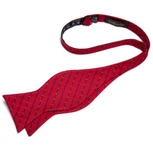 Red Blue Striped Silk Self-Bowtie Pocket Square Cufflinks Set
