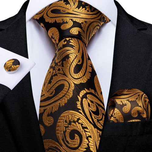 New Royal Yellow Paisley Tie Pocket Square Cufflinks Set– DiBanGuStore