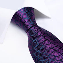 Silk Tie Purple Novelty Mens Tie Pocket Square Cufflinks Set