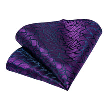 Silk Tie Purple Novelty Mens Tie Pocket Square Cufflinks Set