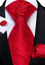 Red Paisley Silk Tie Handkerchief Cufflinks Set
