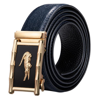 Gold crocodile metal belt buckle black leather mens belts