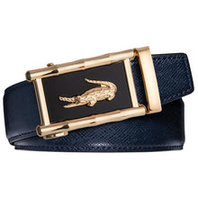 Gold crocodile metal belt buckle black leather mens belts
