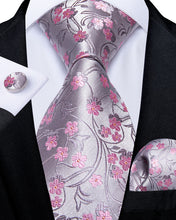 wedding dress silver pink silk mens floral necktie pocket square cufflinks set