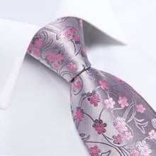 wedding dress silver pink silk mens floral necktie pocket square cufflinks set