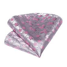 Sweet Pink Floral Tie Pocket Square Cufflinks Set