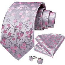 Sweet Pink Floral Tie Pocket Square Cufflinks Set