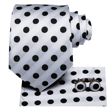 White Black Polka Dot Tie Handkerchief Cufflinks Set (440510185514)