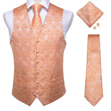 Men's Classic Orange Brown Paisley Jacquard Silk Waistcoat Vest Handkerchief Cufflinks Tie Vest Suit Set (1929720070186)