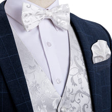 fashion floral silk mens white vests bow tie pocket square cufflinks set for suit dress top
