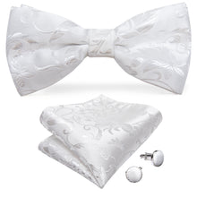 Men's White Floral Jacquard Silk Waistcoat Vest Bow-Tie Handkerchief Cufflinks Suit Set