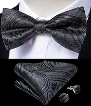 Men's Black Paisley Jacquard Silk Waistcoat Vest Bowties Pocket Square Cufflinks Set