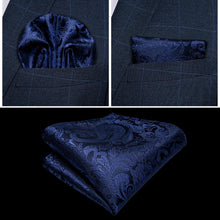 Men's Classic Navy Blue Paisley Jacquard Silk Waistcoat Vest Handkerchief Cufflinks Bow-Tie Vest Suit Set (4610676785233)
