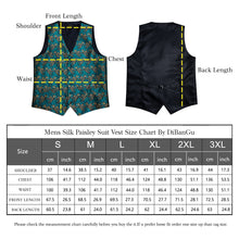 Men's Teal Blue Paisley Jacquard Silk Waistcoat Vest Bowtie Handkerchief Cufflinks Set