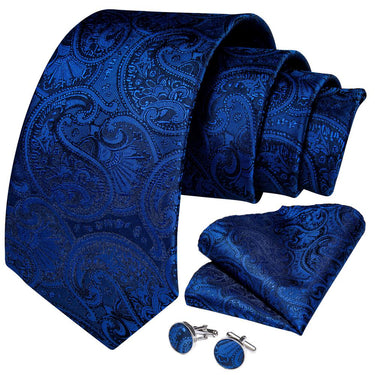 Royal Blue Paisley Tie Pocket Square Cufflinks Set (586154311722)