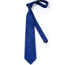 Blue Paisley Men's Tie Handkerchief Cufflinks Clip Set (4297649389649)