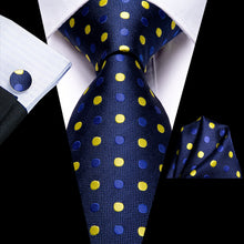 Navy Blue Polka Dot Tie Handkerchief Cufflinks Set
