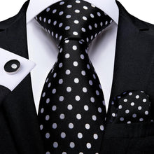 Black White Polka Dot Tie Handkerchief Cufflinks Set With Wing Lapel Pin Set