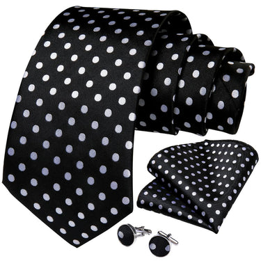 Black White Polka Dot Tie Handkerchief Cufflinks Set (586436608042)