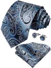 Luxury Shining Blue Paisley Tie Handkerchief Cufflinks Set (586689216554)