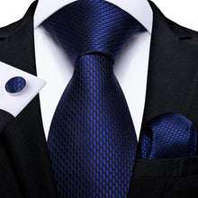 Shining Navy Blue Geometric Tie Handkerchief Cufflinks Set (586690756650)
