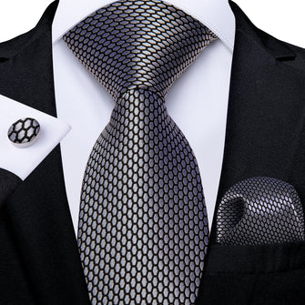 Grey Palid Tie Pocket Square Cufflinks Set