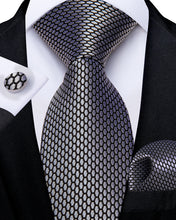 Grey Palid Men's Tie Handkerchief Cufflinks Clip Set