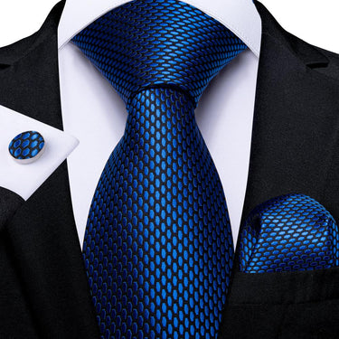 Shining Navy Blue Geometric Tie Pocket Square Cufflinks Set (586724311082)