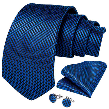 Shining Navy Blue Geometric Tie Pocket Square Cufflinks Set (586724311082)