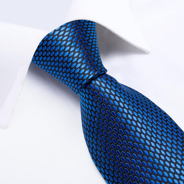 Shining Navy Blue Geometric Tie Pocket Square Cufflinks Set (586724311082)