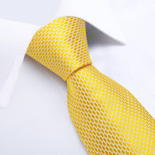 New Shining Yellow Geometric Tie Pocket Square Cufflinks Set (586734993450)