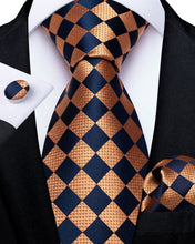 Tasty Orange Black Plaid Tie Handkerchief Cufflinks Set (586853744682)