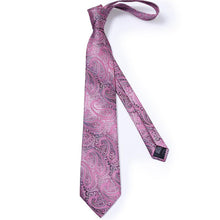Pink Purple Paisley Men's Tie Handkerchief Cufflinks Clip Set (4465613373521)