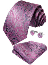 Beautiful Pink Paisley Tie Handkerchief Cufflinks Brooch Set (1641640296490)