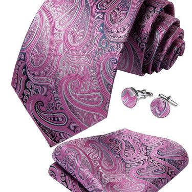Beautiful Pink Paisley Tie Handkerchief Cufflinks Brooch Set (1641640296490)